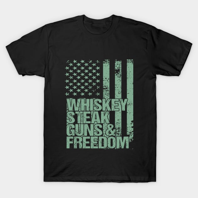 Whiskey Steak Guns and Freedom American Flag T-Shirt by SILVER01